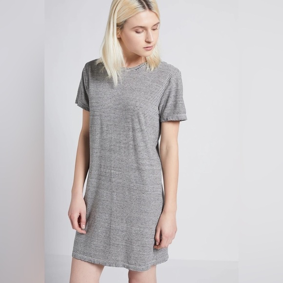 Current Elliott The Beatnik Racer Stripe Gray White Short Sleeve Dress Size 0/XS - Picture 1 of 10